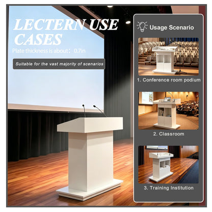 Portable Podium Stand, Podium Stand with Wheels, Church Pulpit with Storage, Church Podium Stands, Wooden Podium, Modern Podium, Lecterns Podiums, L39.4" x W20" x H44.3" (White)
