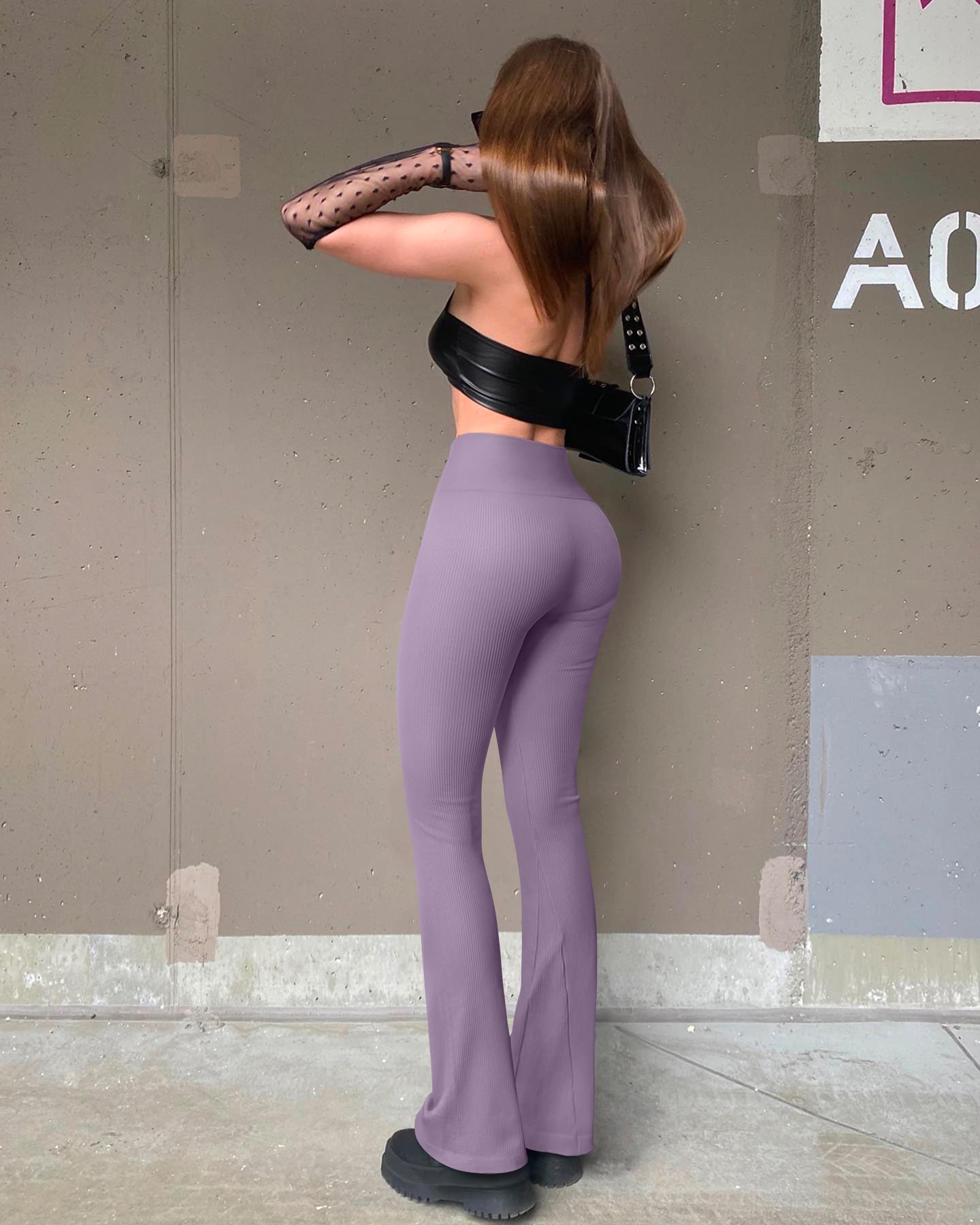 OQQ Women's 2 Piece Yoga Pants Ribbed Seamless Workout High Waist Bell Bottoms Flare Leggings