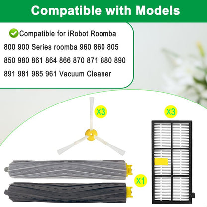Replacement Roomba 800 900 Series Replacement Parts Compatible with irobot Roomba 805 960 860 861 866 870 880 890 900 960 980 981 985 Robot Vacuum 1 Debris Extractor 3 Filters 3 Side Brushes & 3Screws
