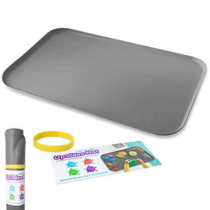 Just Messin' Silicone Art Mat Bundle – 16”x26” Gray & 12”x18” Blue Mats with High .6" Edge, Non-Slip, Heat Resistant for Crafts, Resin,Paint & Jewelry-Making