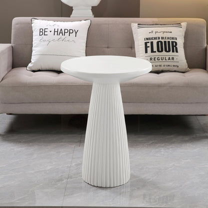 KEIKI Magnesium Oxide Fluted Base Side Table, 19.69" Round End Table for Indoors, Outdoors, Mid-Century Modern Side Table, Circle Fluted End Table for Living Room Patio, Ivory White