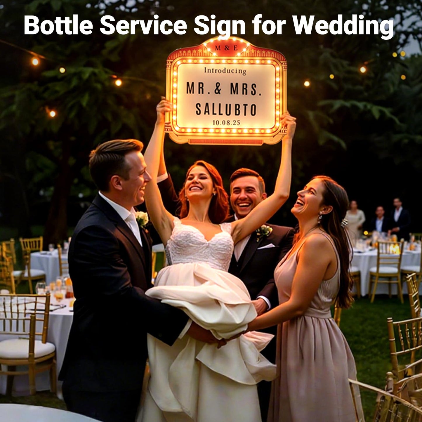 22IN Large Wedding Bottle Service Sign, Personalized Wedding Entrance Props Led Marquee Sign for Reception, Custom Light up Marquee Sign for Bridal Engagement Anniversary Nightclub Gift