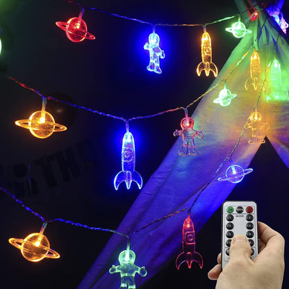 20 11 8 Children's Room LED String Lights with Remote LED FT Modes Battery Operated Space String Lights with Rocket