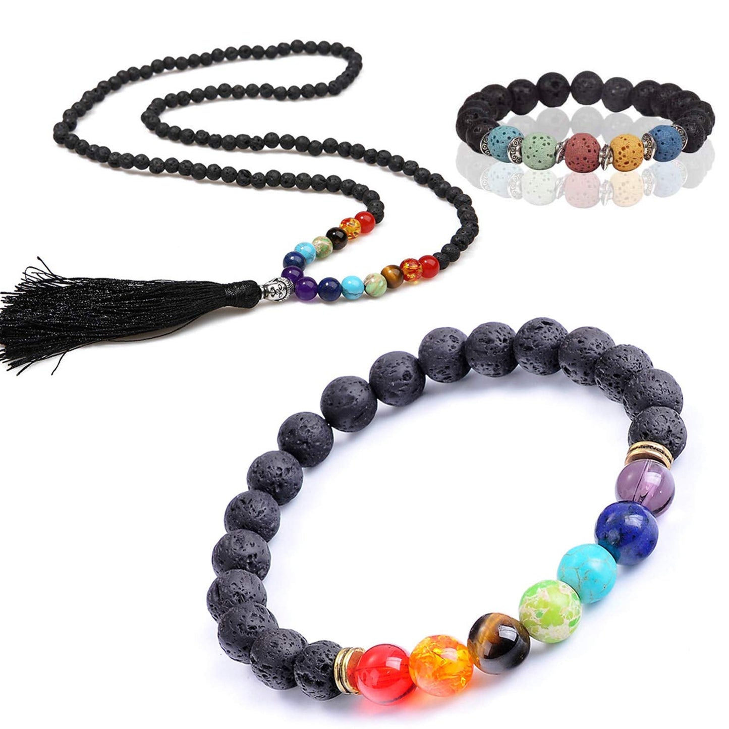 EuTengHao 602Pcs Lava Beads Stone Kits with 8mm Chakra Beads and Spacers Beads Bracelet Elastic String for Diffuse Essential Oils Adult DIY Jewelry Making Supplies