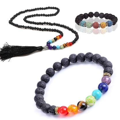 EuTengHao 602Pcs Lava Beads Stone Kits with 8mm Chakra Beads and Spacers Beads Bracelet Elastic String for Diffuse Essential Oils Adult DIY Jewelry Making Supplies