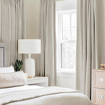 MIULEE 100% Blackout Linen Curtains - Thermal Insulated Cobblestone Grommet Drapes | 52 x 84 Inch (2 Panels)