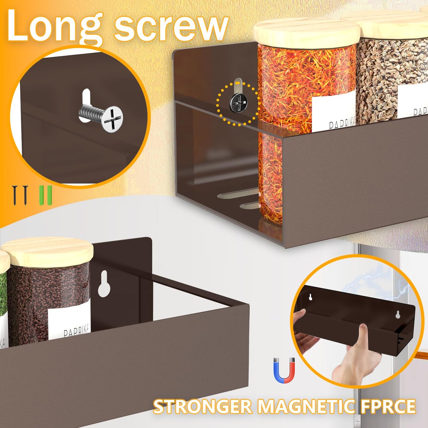 Magnetic Spice Rack Organizer for Fridge Seasoning Organizer for Kitchen storage with Screw Magnetic Shelf with Hook for Refrigerator and Oven (6pack)