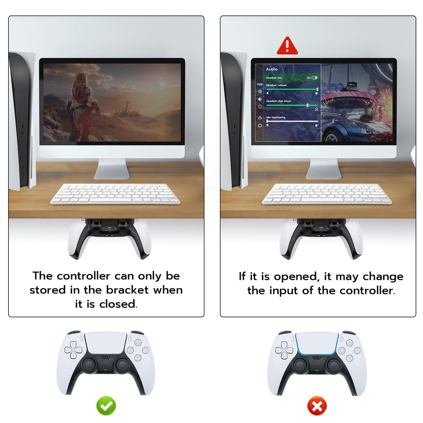 Mcbazel Under Desk Mount for PS5/PS4 Controller, PlayStation 5/PlayStation 4 Controller Holder, No Drill Adhesive Tape Table Stand, ABS Material, 2 Pack (Not for PS5 Slim/PS5 Pro)