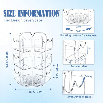 Girouetes Spinning Sticker Display Stand for Vendors, Acrylic Clear 360° Rotating Sticker Card Holder for Retail, No Assembly Required 3 Tier 9 Pockets Business Card Organizer Rack for Tabletop Office Home Desk