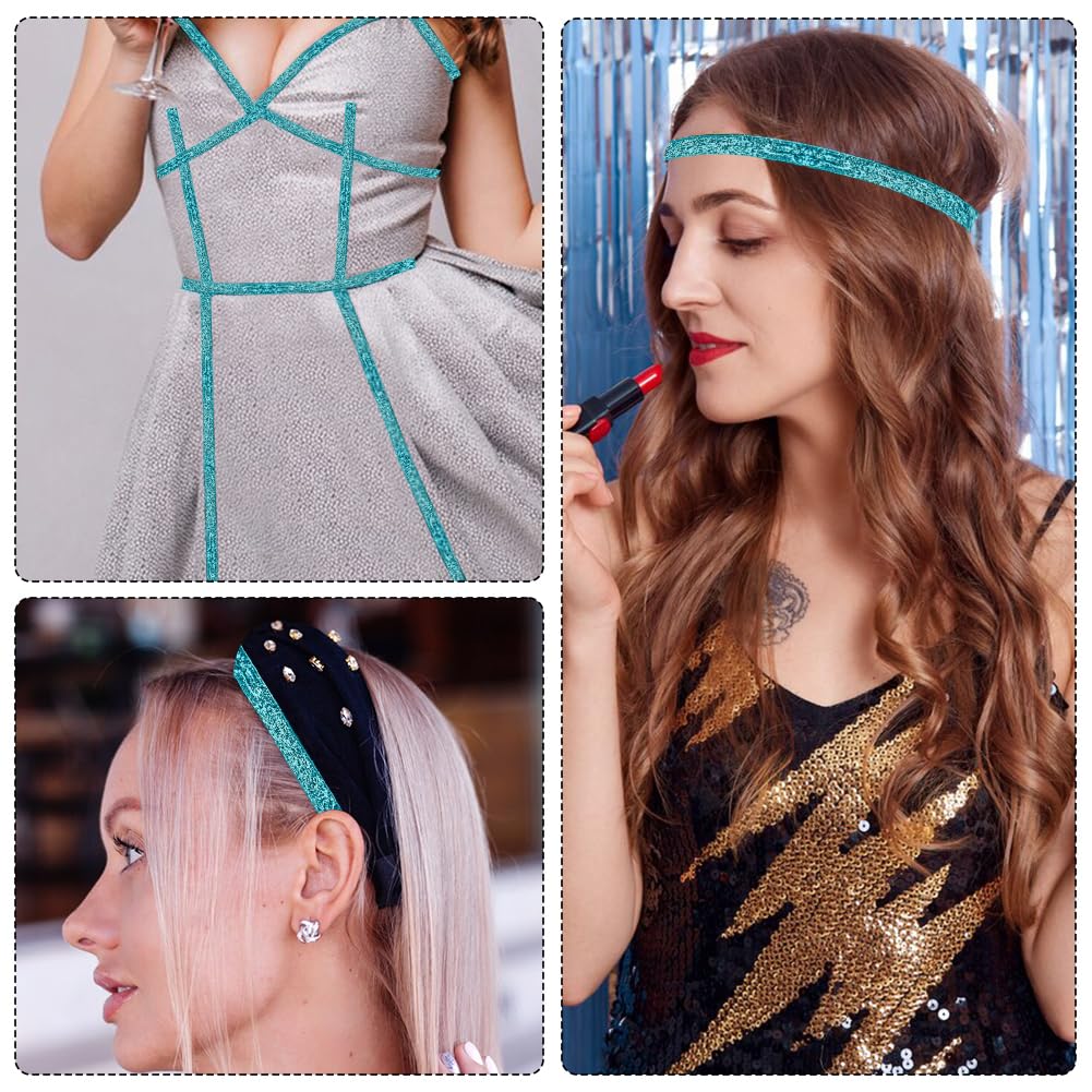 CABODYALS 50 Yards 3/8 Inch Turquoise Sequin Trim Light Blue Metallic Glitter Trim Single Sided Thin Sparkly Ribbons Bundle Rolls with Spool for Crafts Gift Wrapping Sewing Christmas Headbands DIY