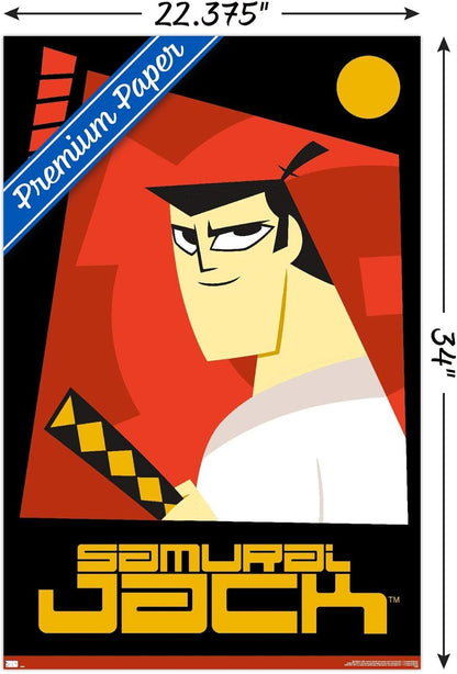 Trends International Samurai Jack Red Wall Poster, 34L x 22.4W, Premium Poster & Clip Bundle