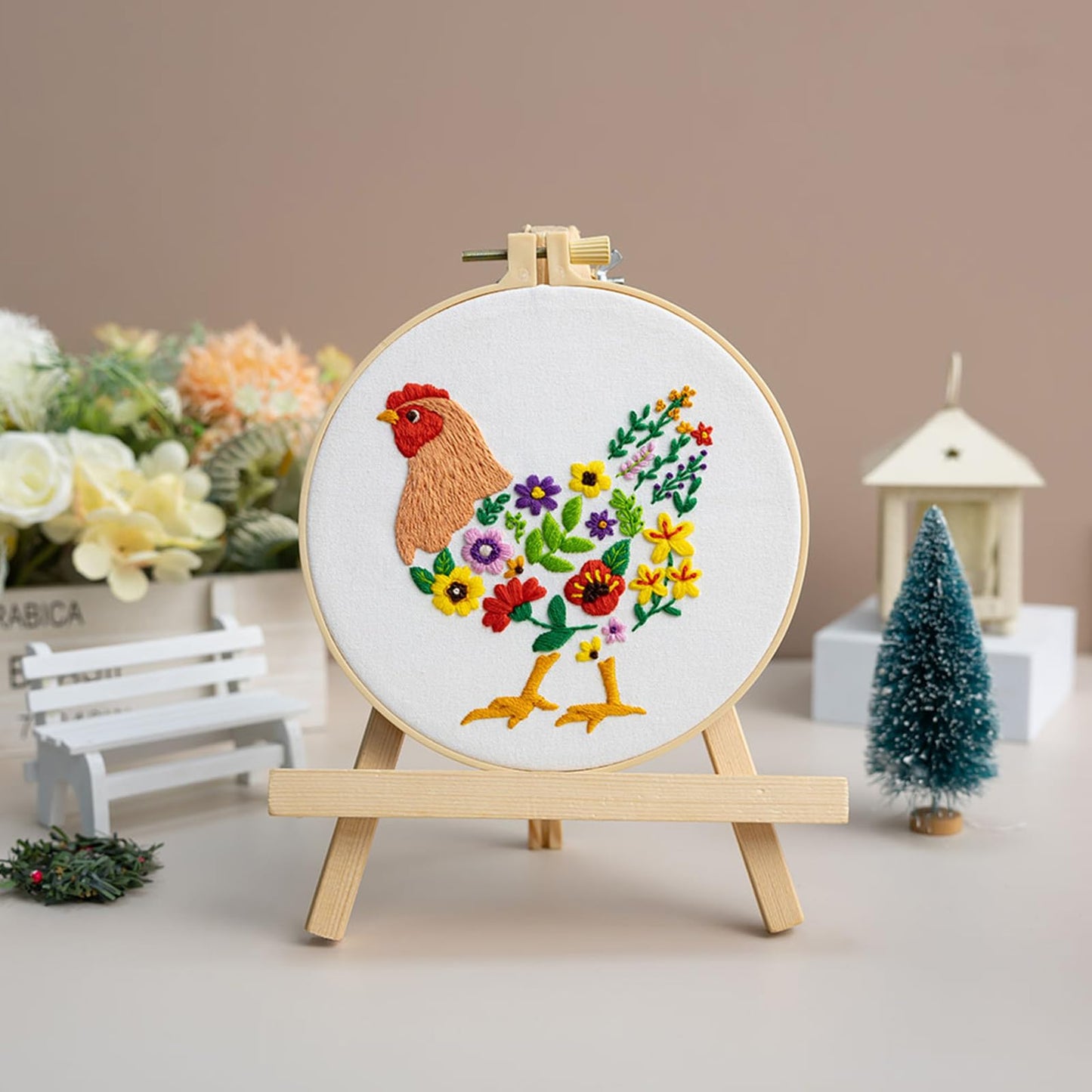 Louise Maelys 3 Sets Chicken Embroidery Kits for Beginners,Cross Stitch Kit for Adults,Art Craft Starters Needlepoint with Rooster,Hen and Farm Lawn Pattern and Tool