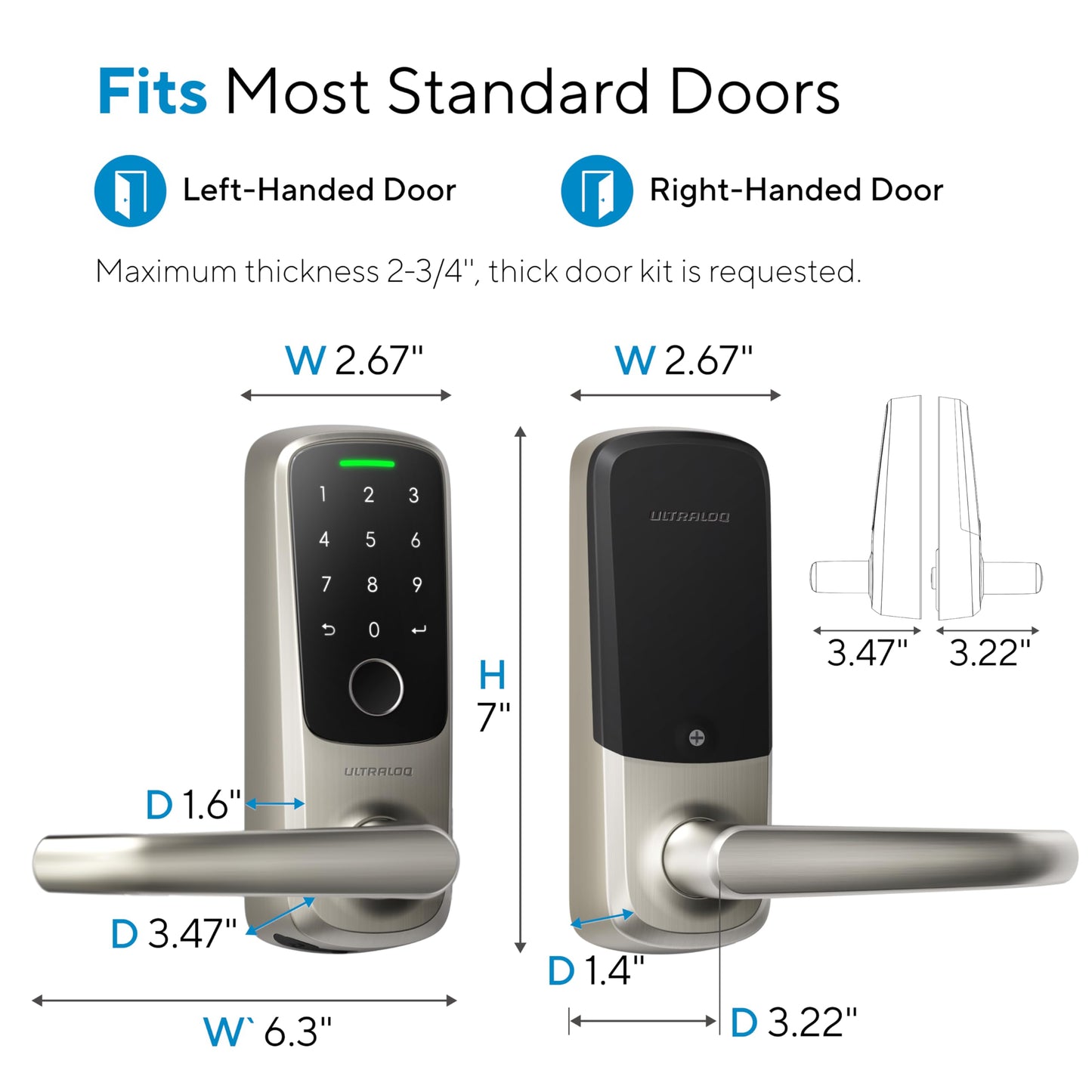 ULTRALOQ Latch 5 World's First Built-in WiFi Smart Lock with Fingerprint, 5-in-1 Keyless Entry Door Lock with Touch Digital Keypad, App Control, Black