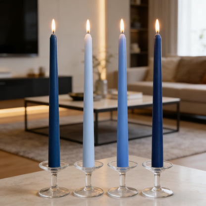 12-Pack Gradient Blue Taper Candles, 10 Inch Unscented Dripless Candlesticks, Long-Lasting Burn Time of 7-8 Hours, Perfect for Home Décor Weddings Babyshower and Events
