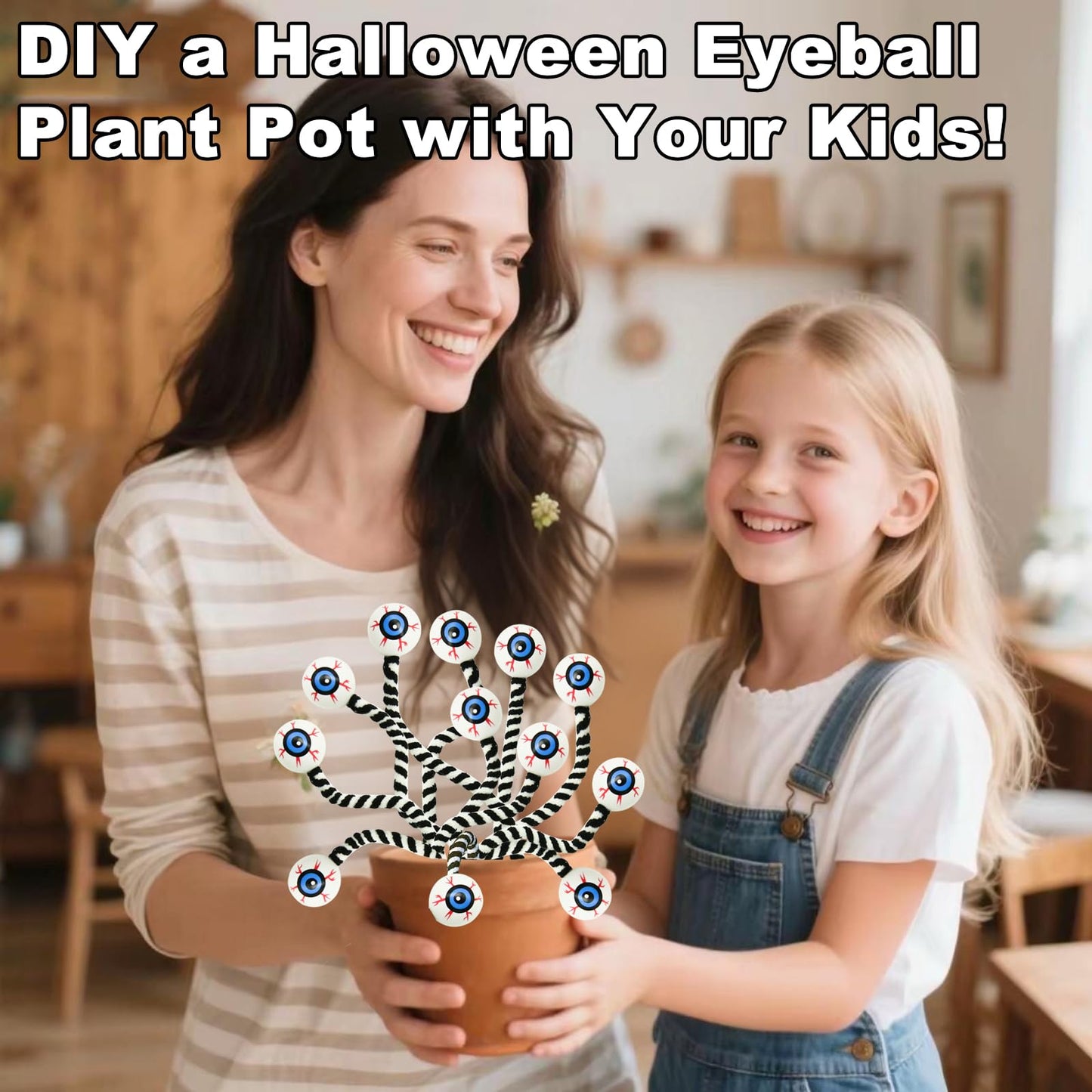 HINGTAI 12Pcs Halloween Eyeball Picks 10 Inch Branch Decoration Stems Props Decor Flowers Artificial Ornaments Centerpiece for Home Office Party Indoor Gifts (Black and White)