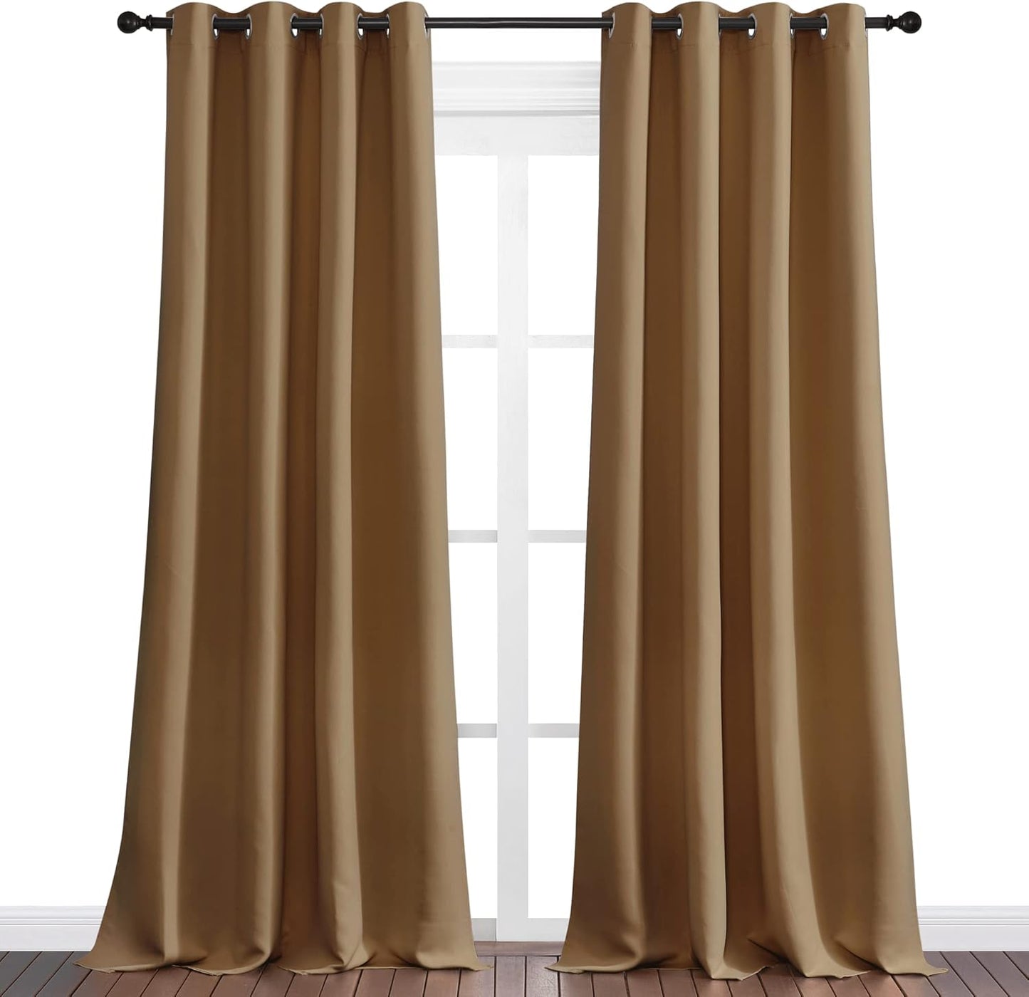 NICETOWN Blackout Curtains - Noise Reducing & Draft Blocking | 96-Inch Length, 2 Panels in Gold Brown