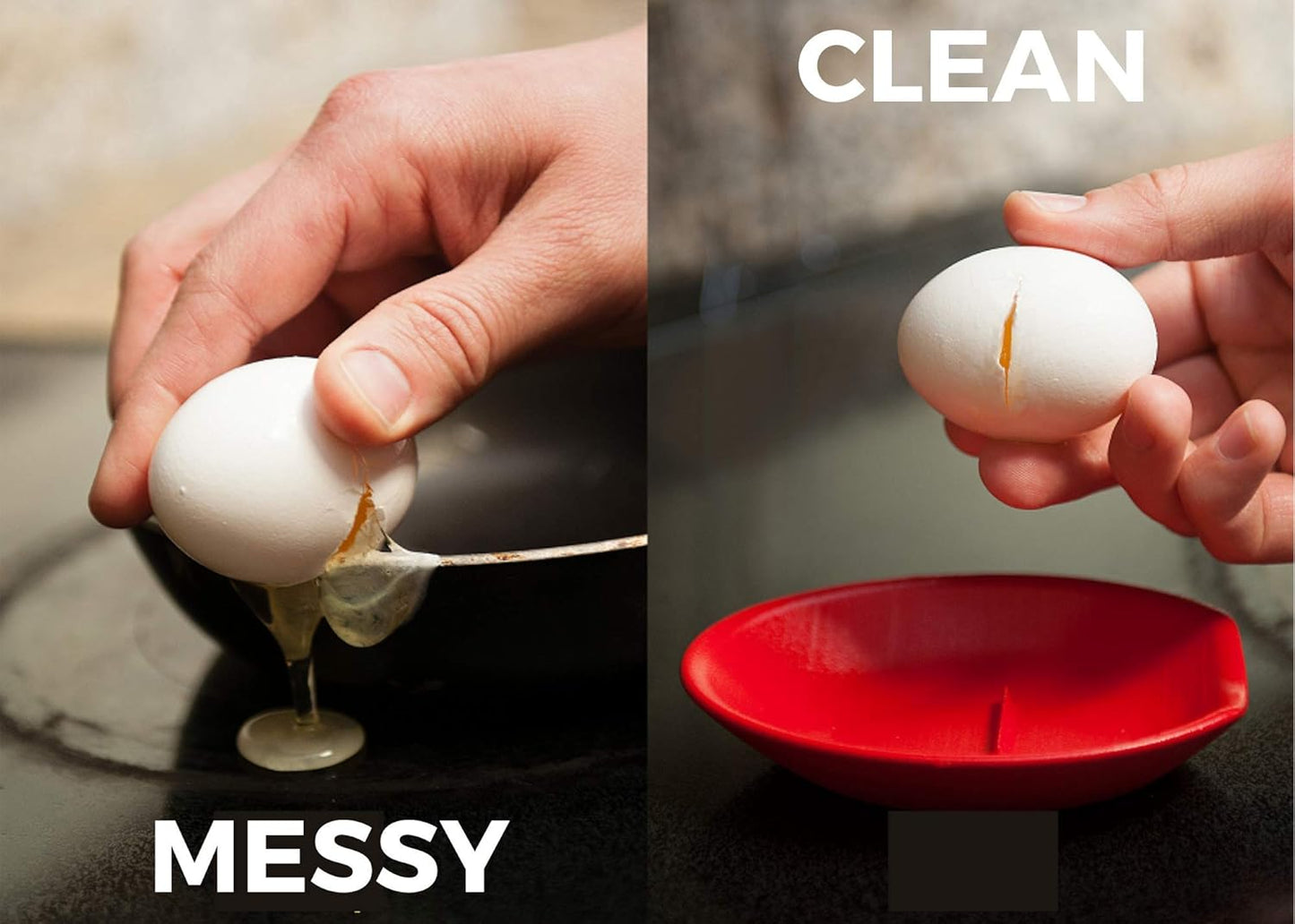 Crack'em Egg Cracker & Spoon Rest (Jet Black) - Perfectly Cracks Eggs & Contains Messes, Easy to Use