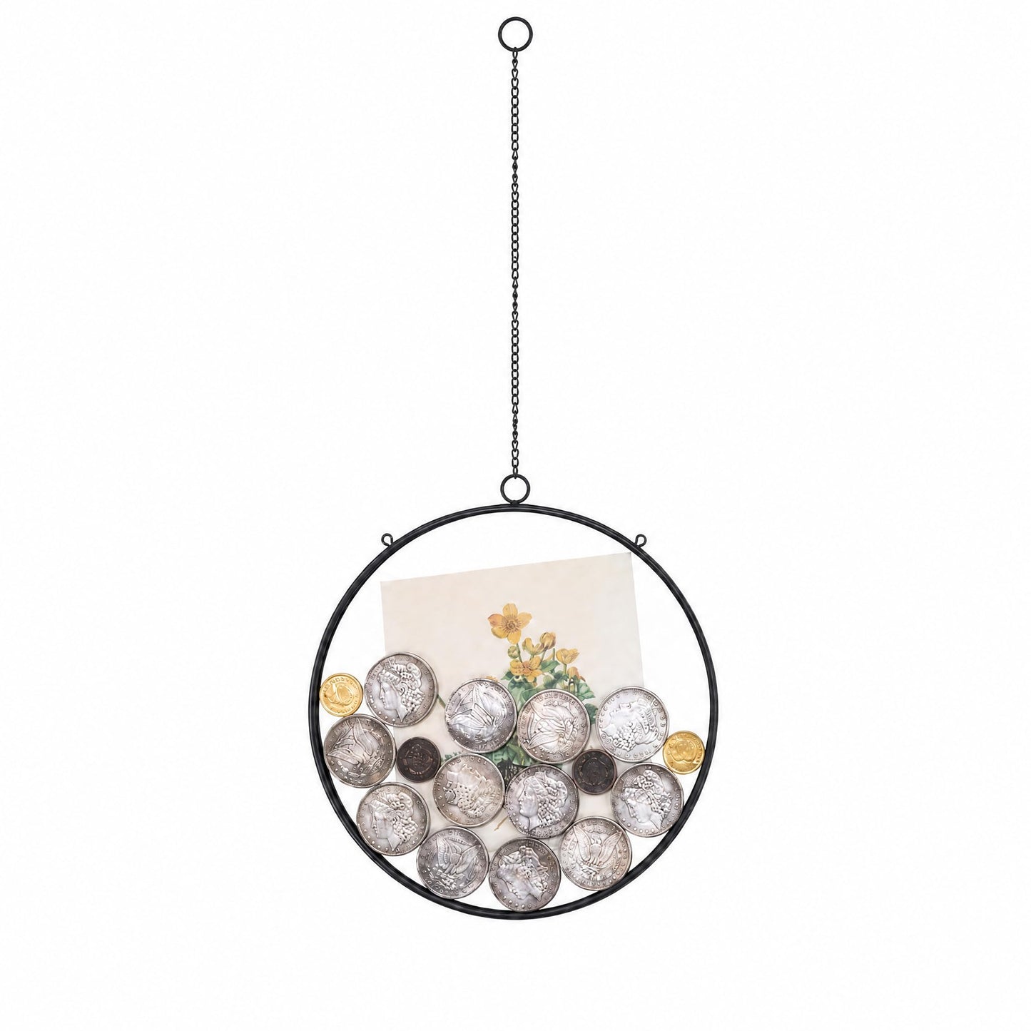 NCYP Deep Floating Glass 8 Inch Round Hanging Display Frame for Pressed Flowers, Thick Dried Flowers, Leaves, Botanical Art, Keepsakes, Black (Glass Frame Only)