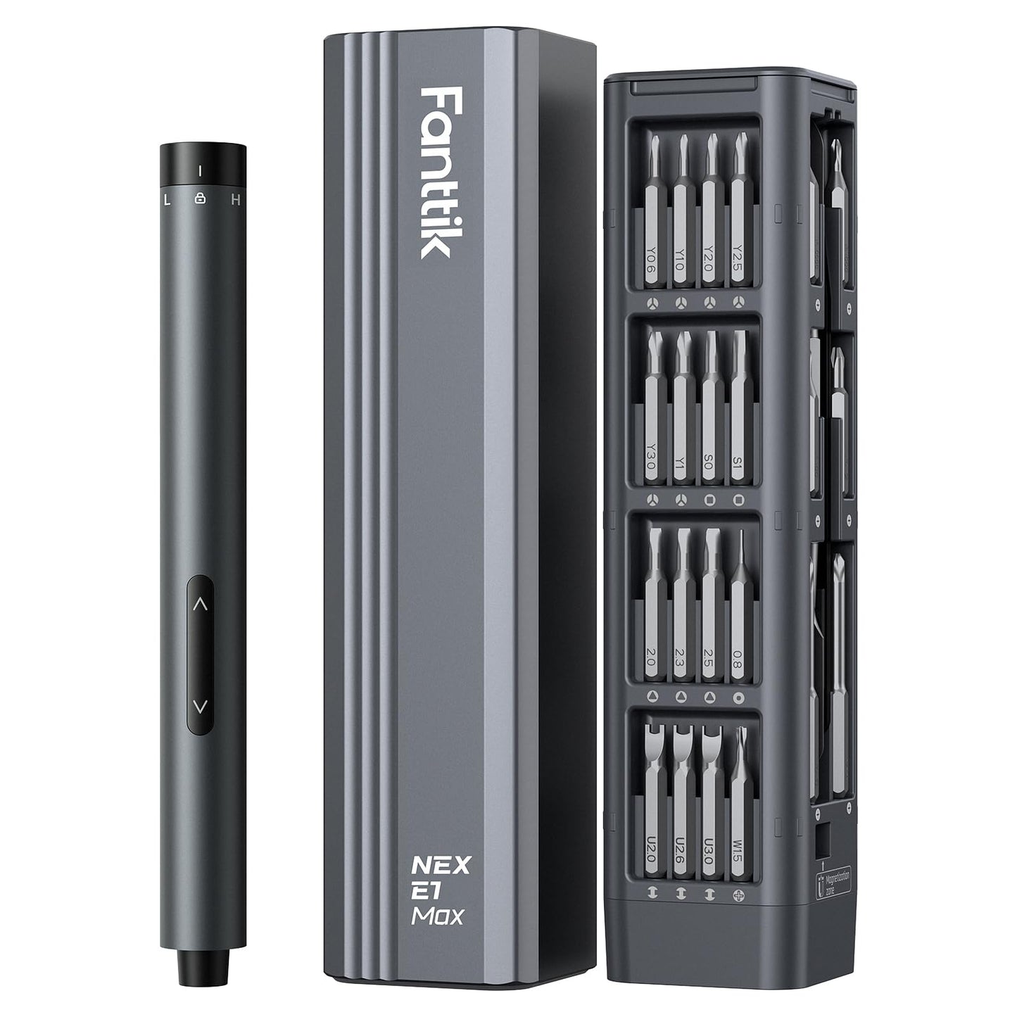 Fanttik E1 Max Electric Screwdriver, Mini Precision Screwdriver Set, 50 Magnetic Bits, Magnetic Storage, 5/32‘’Hex, Repair Tool Kit for Electronics Phone Camera Laptop Watch (Grey)