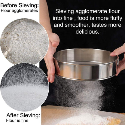 Fine Mesh Flour Sieve, 10" Stainless Steel 60 Mesh Round Sifter for Baking Cake and Bread
