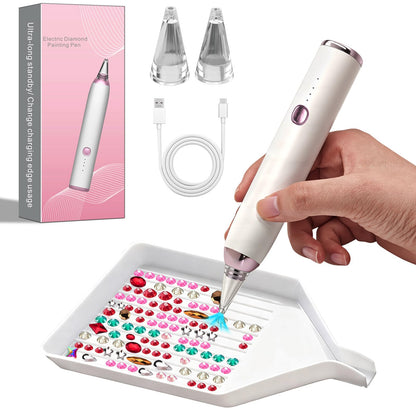 QIDUHUQI Electric Diamond Painting Pen, Diamond Art Vacuum Pen with Round and Square Nozzles, 3 Powerful Suction Modes, Cordless Diamond Art Accessories for Home Crafting and Gifts (Ivory White)