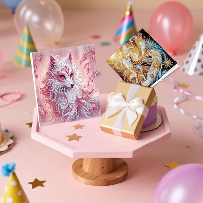 JZHYOAN 6 Packs Animal Diamond Painting Greeting Cards Kits for Adults DIY Nine-Tailed Fox Diamond Art Birthday Card with Envelopes Art and Craft Card Making Kits for Birthday Holiday Congratulation