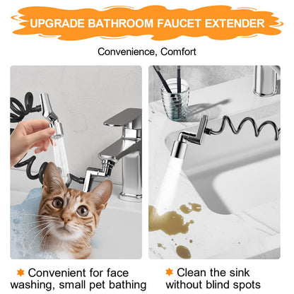 1080° Rotatable Faucet Extender Aerator - Sink Faucet Sprayer Attachment Bathroom - 2 Mode Metal Robotic Arm with Flexible Hose Extension - Small Pet Bathing Hair Face Washing