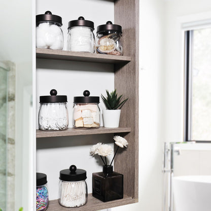 Farmhouse Decor Apothecary Jar Set, Mason Jar Bathroom Storage Organizer for Cotton Swabs, Floss Picks (4 Pack, Bronze)