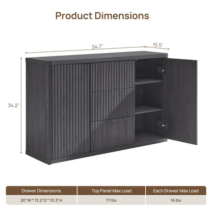 SICOTAS Buffet Cabinet with Storage 54.7" Large Modern Accent Storage Cabinet with Doors and Shelves Wooden Fluted Sideboard Credenza Buffet Table Coffee Bar for Living Room Kitchen Dining Room