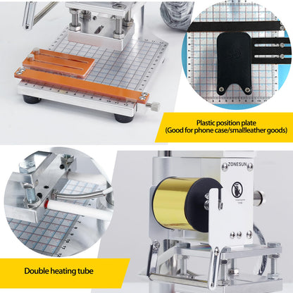 ZONEPACK 5x7cm Digital Embossing Machine Hot Foil Stamping Machine Manual Tipper Stamper for PVC Leather Pu and Paper Stamping with Paper Holder and Scale