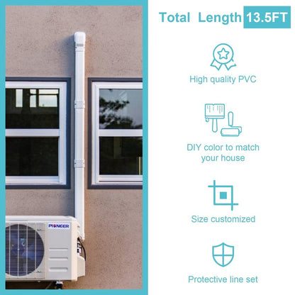 Mini Split Line Set Cover, 3” 13.5 Ft Decorative PVC Line Set Cover Kits for Ductless Mini Air Conditioners and Heat Pumps with Flexible Duct