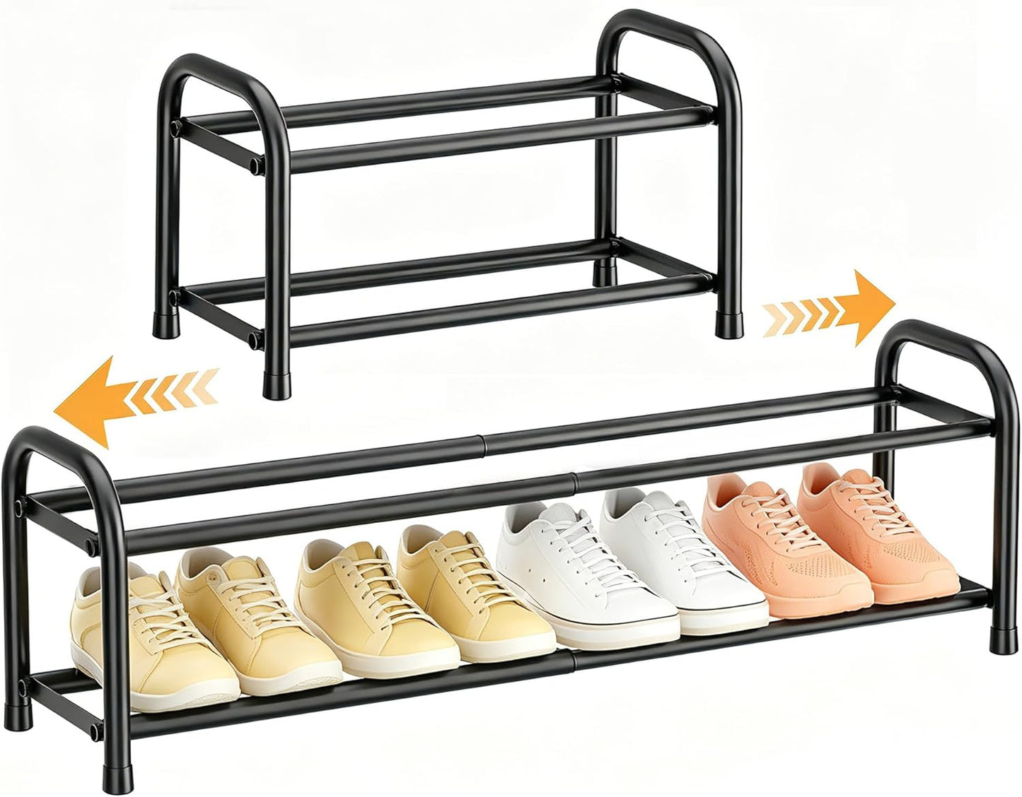 2 Closet, ENJOYBASICS Expandable Shoe Rack, Tier Adjustable Shoe Organizer Shelf for Black Metal Free Standing Shoe