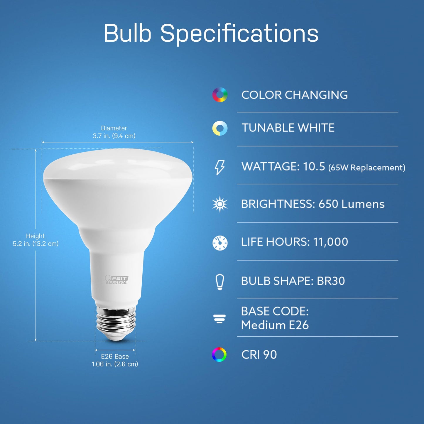 Feit Electric BR30 Smart Flood Light Bulb,2.4GHz WiFi Color Changing and Dimmable, No Hub, Works with Alexa or Google Assistant, BR30/RGBW/CA/AG, 65W, Multi-Color (RGBW), 1 Count (Pack of 1)