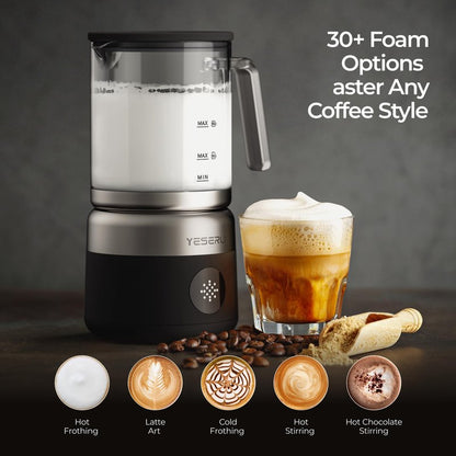 YESERLI 5-in-1 Split Glasscup Electric Milk Frother, 14oz One-Touch Foam Maker & Steamer for Latte/Cappuccino/Hot Chocolate, 600W Automatic Milk Warmer & Cold Froth, Dishwasher-Safe Glasscup BPA Free