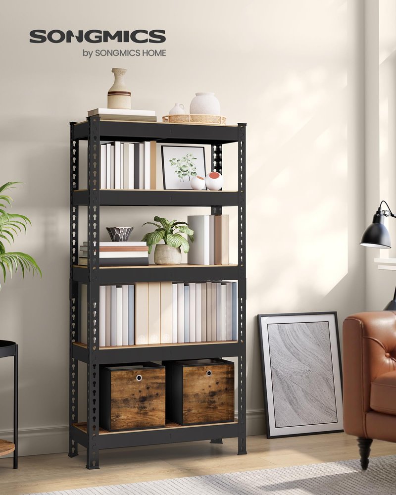 SONGMICS 5-Tier Storage Shelves, Load 2310 lb, Garage Storage, Boltless Assembly, Adjustable Shelving Unit, 11.8 x 29.5 x 59.1 Inches, for Study Shed Basement, Black and Rustic Brown UGLR300B11