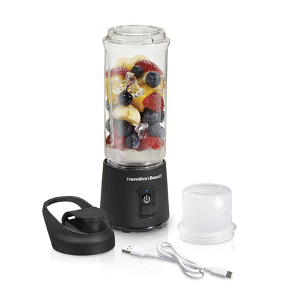 Hamilton Beach Mini Cordless Portable Personal Blender for Shakes and Smoothies, USB Rechargeable, 16 oz. Jar with Leakproof Travel Lid, 6 Stainless Steel Blades, Pink (51181)