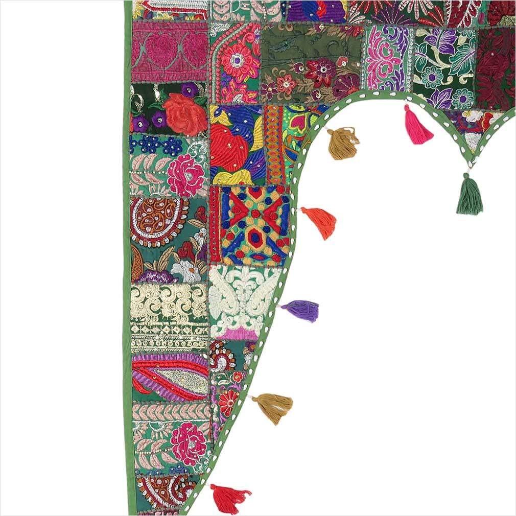 Eyes of India 42" Green Patchwork Window Door Toran Valance Tapestry - Handmade Boho Chic Indian Bohemian Accent