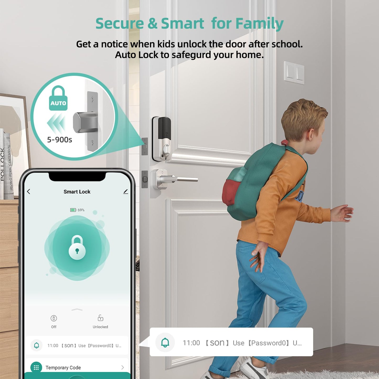 Keyless Door Lock with Handle Set - SMONET WiFi Fingerprint Smart Locks for Front Door, App Remote Control, Digital Bluetooth Keypad Deadbolt Set with Alexa, Auto Lock, Code, Fobs for Home Black