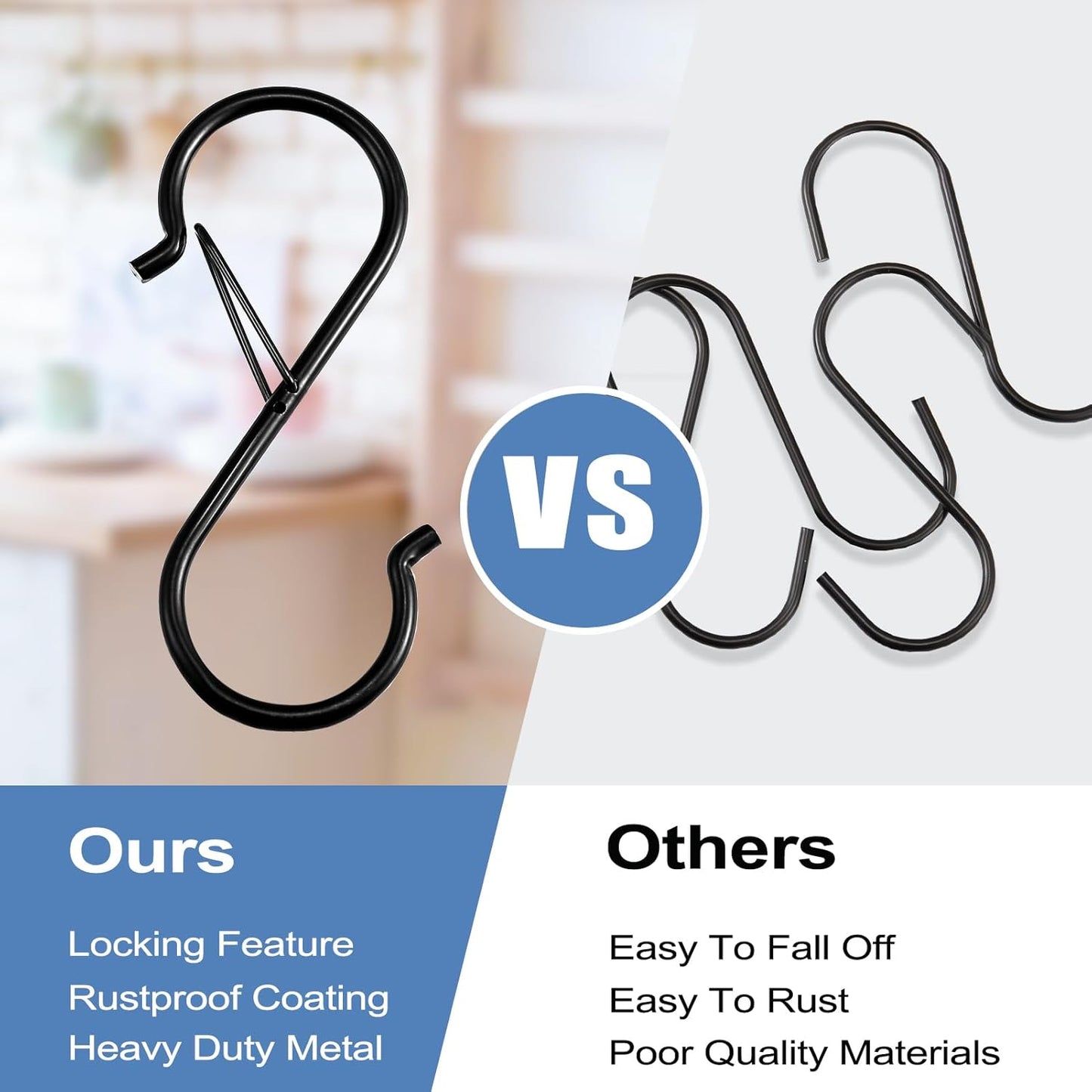 ADIIL 16 Pcs S Hooks with Safety Buckle, Heavy Duty Metal S Shaped Hooks for Hanging Plants, Kitchen Utensils