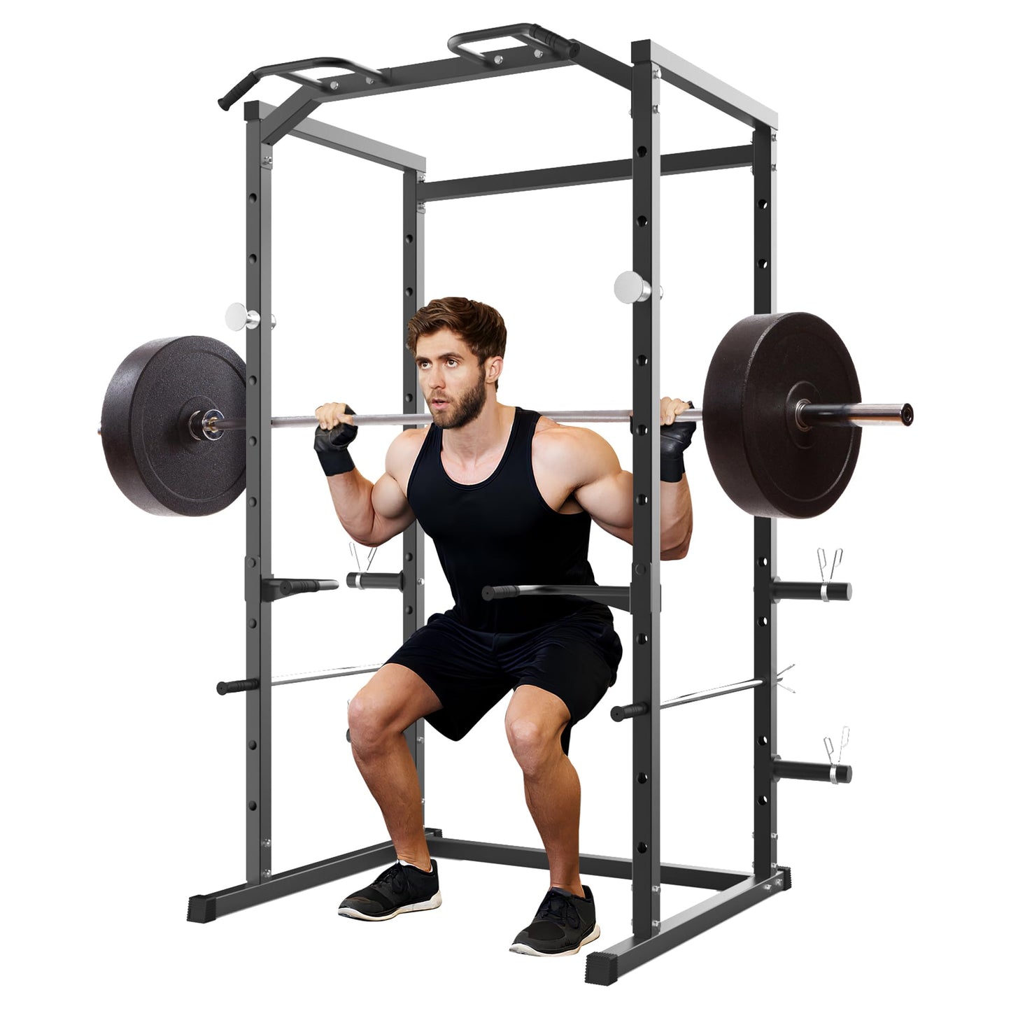 Garvee Power Cage, Squat Rack for Home Gym, 1100LB Capacity Power Rack with Pull-Up Bar, Adjustable Safety Bars, Strength Training for Home Gym, Black