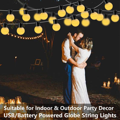 Globe String Lights Indoor Battery Operated & USB Powered, 6.8Ft 10 LED Edison Bulb String Lights with Timer, Outdoor Patio Light String for Marquee Letters Numbers Patio Backyard Camping Party Decor