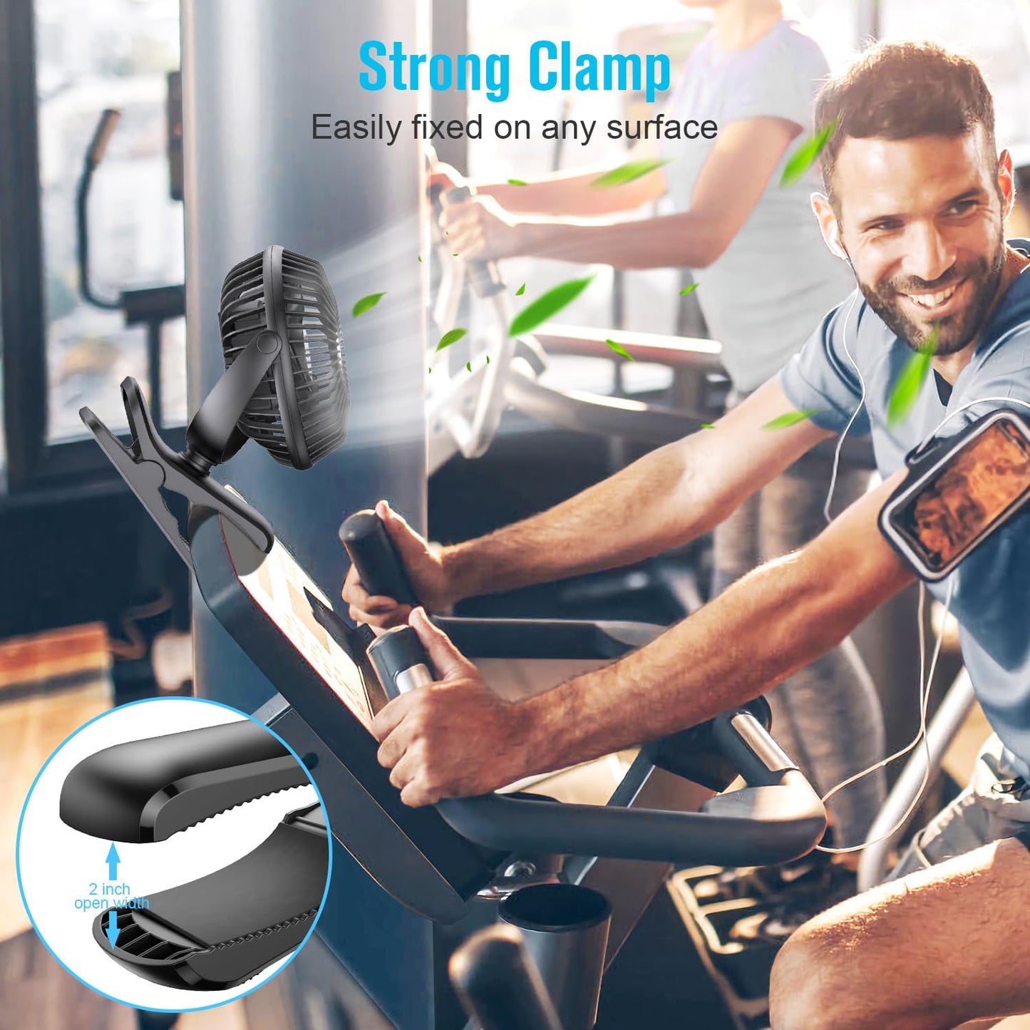 BESKAR Portable Clip on Fan, Rechargeable, 4 Speeds Small Battery Operated Fan, USB Desk Fan with Strong Airflow
