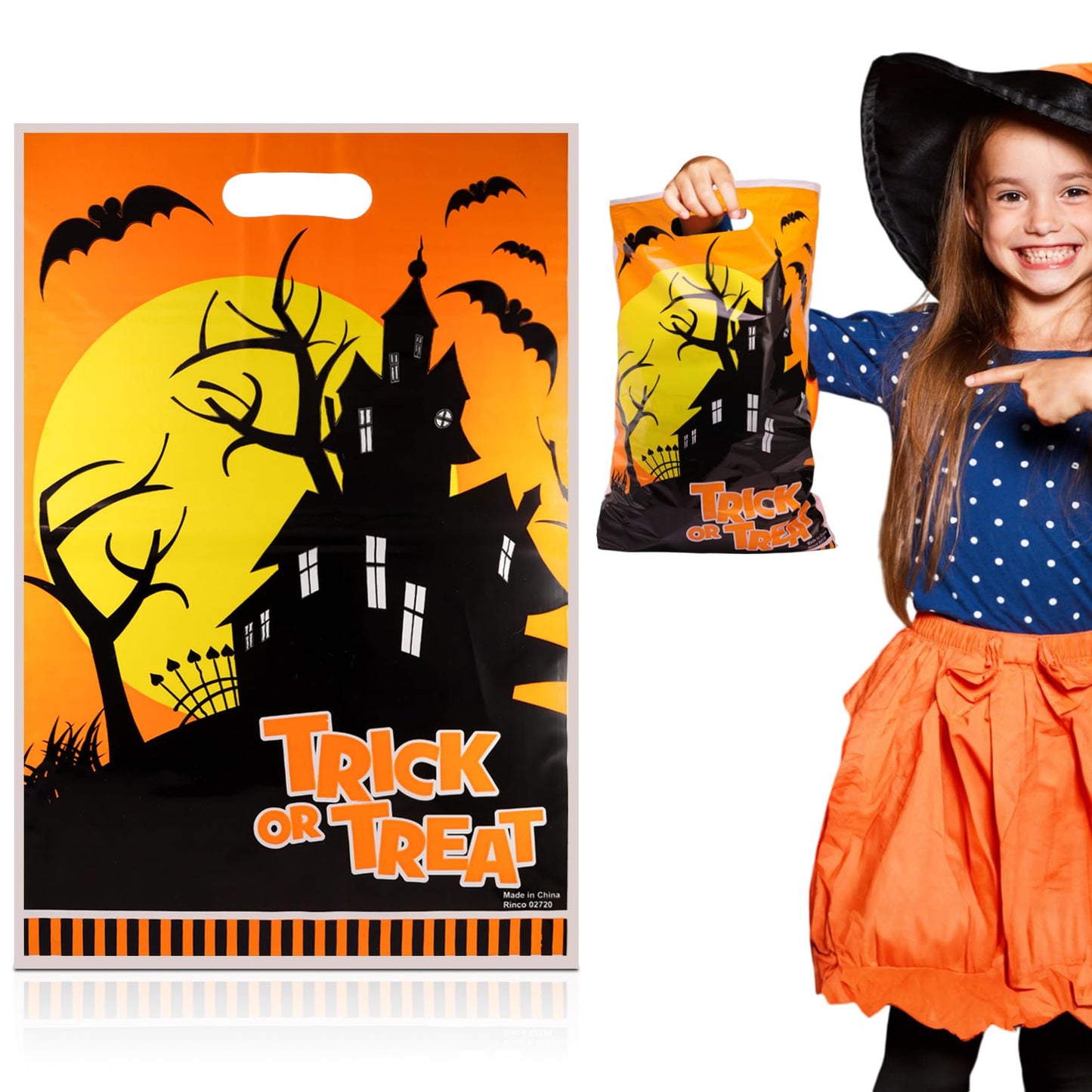 Srenta Halloween Bags - 50 Piece Set, 11x17 Inches, Plastic, Candy, Goody, Gift, Party Favor Supplies