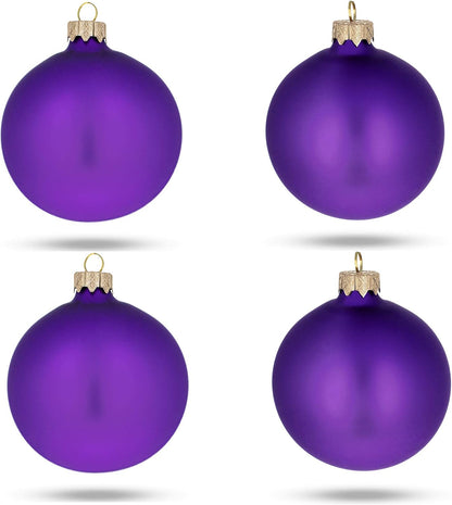 Set of 4 Matte Purple Glass Ball Christmas Ornaments, 4 Inches