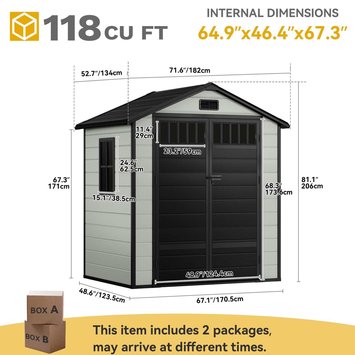 DWVO 6x4.4 FT Resin Storage Shed with Fence-Style and Side Windows, Lockable Door, and Vents Outdoor Storage Shed for Garden, Backyard, Patio, Lawn
