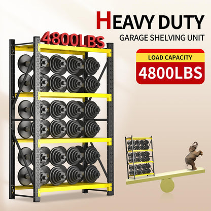 Guomao 4800LBS Heavy Duty Shelving Garage Storage Shelves 78" H Metal Shelving Units Adjustable Shelves Rack for Garage,Basement,Warehouse (Yellow and Black, 23.6" D x 59.1" W x78.7 H)