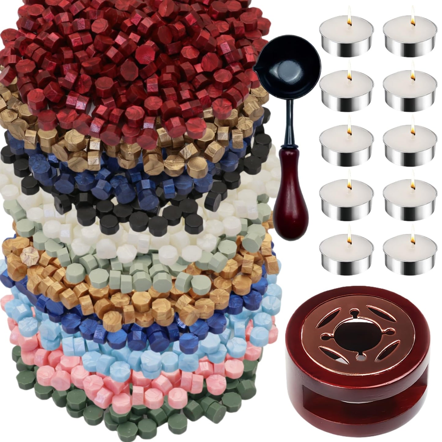 Wine Red Sealing Wax Beads, ONWINPOR 400pcs Wax Seal Kit with Warmer, Non-Slip Spoon, Candles for Envelopes, Stamp Letter Seal,Wedding Invitations (Wine Red)