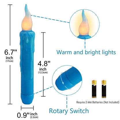 Gedengni Magical Candlesticks Flameless Taper Candle, 4pcs Real Wax LED Tapered Candles Remote Dipped Candle 6inch Battery Chandelier for Enchanting Weddings and Harry Potter Inspired Vigils(Blue)