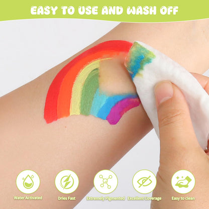 Pintada 44 Color Face Painting Kit for Party - Non Toxic Water Activated Face Paint Palette with Stencils, Brushes, Gems & Glitter. Halloween, Carnival; Costume Makeup for Creative Activities