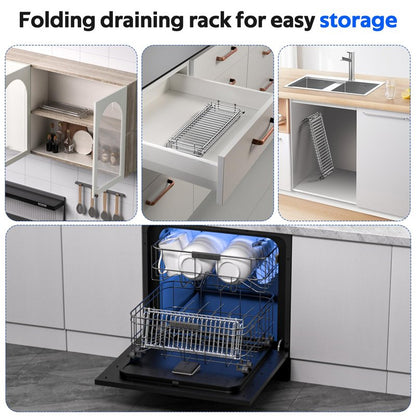 chilinii Dish Drying Rack Stainless Steel Collapsible Foldable Small Dish Rack Countertop Portable Drainer with Drying Mat for Kitchen Dorm RV Campers Travel Trailer Space Saving
